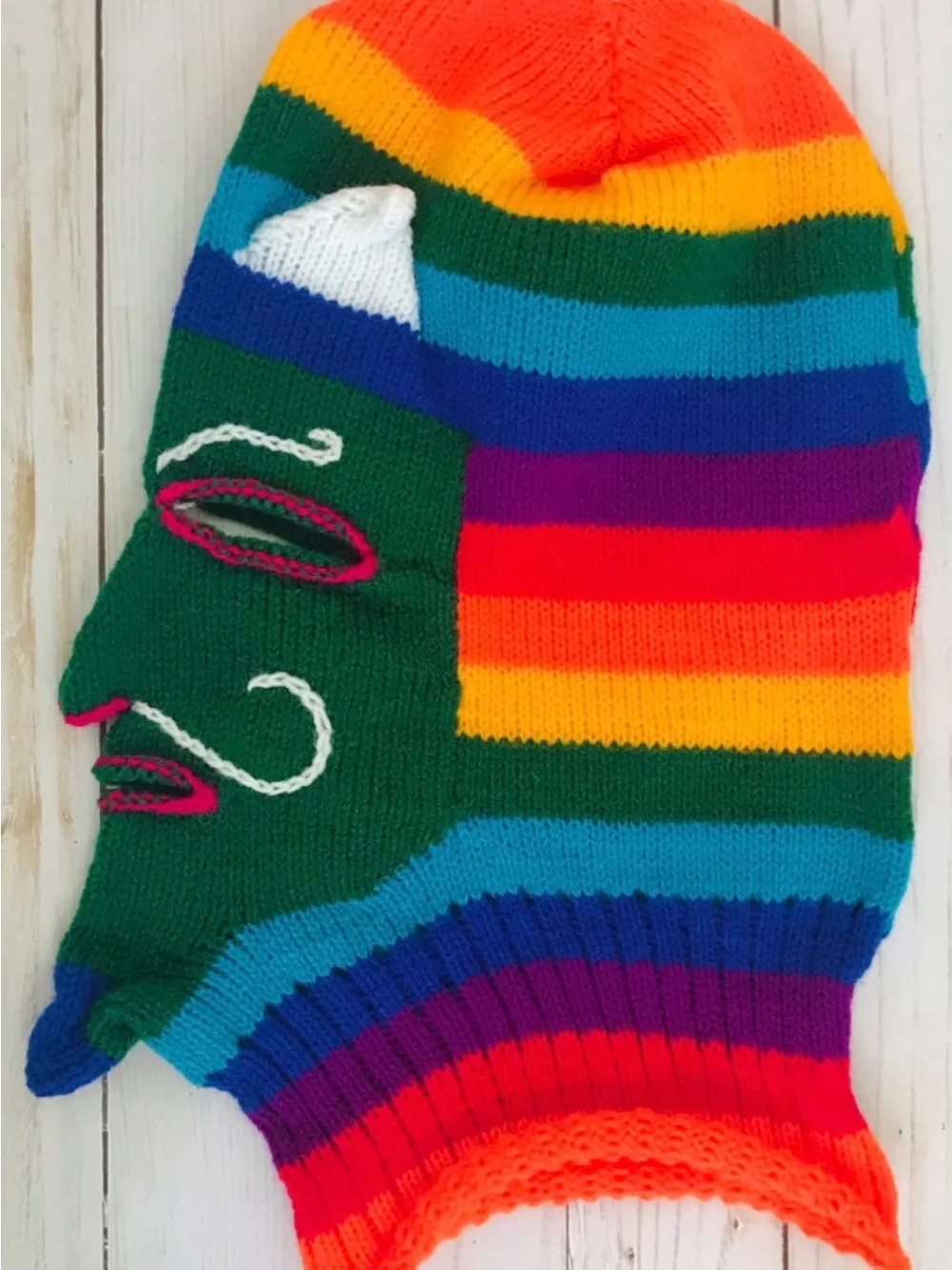 Knitted Balaclava Rainbow Striped Devil Ski Mask